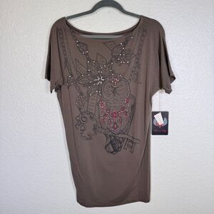 Key Closet Top Women Small Tunic Owl Key Mini Dress Swarovski Crystal Rhinestone